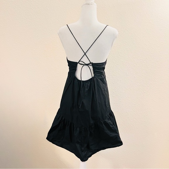 Zara Black Poplin Ruffle Tiered Tie Back Cut Out Cami Mini Babydoll Dress - Picture 2 of 12